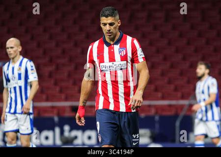 12 maggio 2021, MADRID, MADRID, SPAGNA: Luis Suarez dell'Atletico de Madrid si lamentava durante la partita di calcio della Liga giocata tra l'Atletico de Madrid e il Real Sociedad SAD allo stadio Wanda Metropolitano il 12 maggio 2021 a Madrid, Spagna. (Immagine di credito: © Irina R. Hipolito/AFP7 via cavo ZUMA) Foto Stock