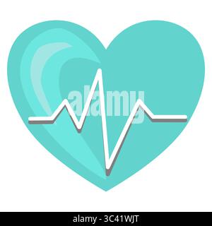 Forma vettoriale stilizzata del cuore in colore turchese con una linea bianca che lo attraversa, simboleggia la salute e il benessere. Illustrazione Vettoriale