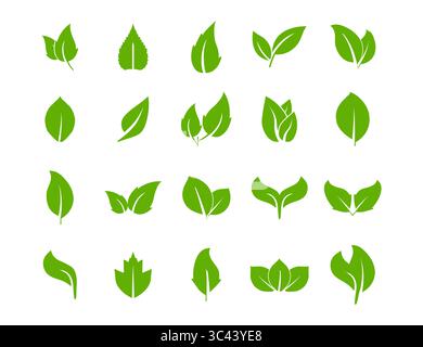 Set di icone a foglia verde con design minimalista semplice in Vector. Illustrazione Vettoriale