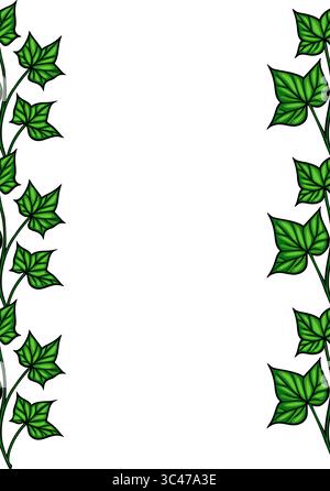 Un bordo decorativo con foglie di edera verde su sfondo bianco, che crea un'estetica naturale e fresca. Illustrazione Vettoriale