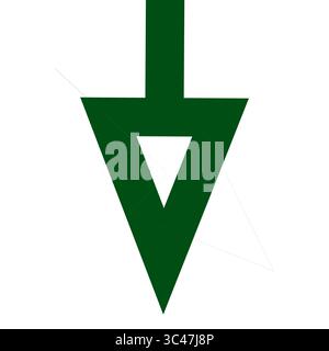 Una freccia verde rivolta verso il basso. Bolla vocale per Web e app. Icona per i progetti. Illustrazione. Forma, geometria. Foto Stock
