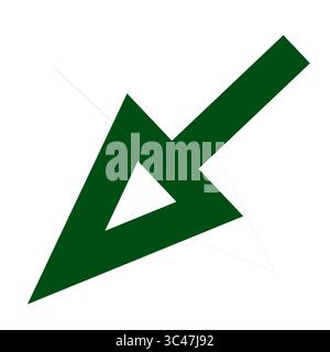 Una freccia verde rivolta verso il basso sul lato sinistro. Bolla vocale per Web e app. Icona per i progetti. Illustrazione. Forma, geometria. Foto Stock