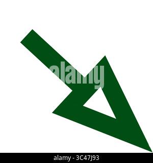 Una freccia verde rivolta verso il basso sul lato destro. Bolla vocale per Web e app. Icona per i progetti. Illustrazione. Forma, geometria. Foto Stock