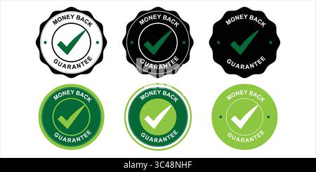 Distintivi di garanzia soddisfatti o rimborsati per le politiche di restituzione dei clienti Illustrazione Vettoriale