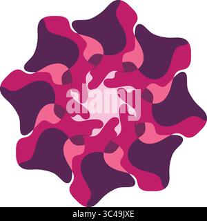 Un accattivante design geometrico caratterizzato da un motivo astratto con audaci forme rosa e viola su sfondo bianco. Illustrazione Vettoriale