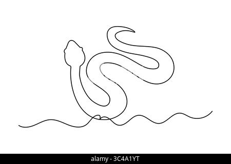Icona del serpente continua su una linea disegnando un'illustrazione minimalista del contorno Illustrazione Vettoriale