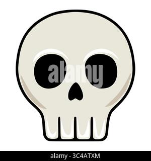 Graziosa illustrazione vettoriale del teschio dei cartoni animati con caratteristiche semplificate, occhi neri e design minimalista, perfetta per progetti a tema Halloween o per giocose Illustrazione Vettoriale