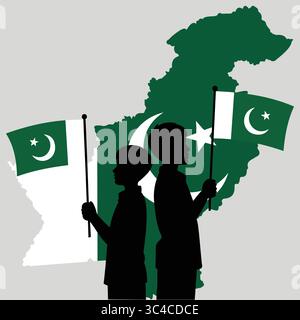 "Unità e orgoglio: Bambini con bandiere pakistane" Illustrazione Vettoriale