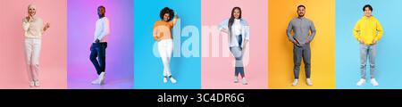 Gruppo di persone in uno sfondo colorato che celebra lo stile di vita e l'unità Foto Stock