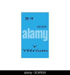 Illustrazione dell'elemento ittrio. Trentanove numeri atomici. Simbolo chimico Y. sfondo vettoriale blu. Illustrazione Vettoriale