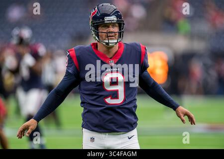 18 agosto 2018: Il punter degli Houston Texans Shane Lechler (9) prima di una gara di pre-stagione tra gli Houston Texans e i San Francisco 49ers all'NRG Stadium di Houston, Texas. Houston vinse la partita 16 a 13. ..Trask Smith/CSM(immagine di credito: &Copy; Trask Smith/CSM tramite filo ZUMA) Foto Stock