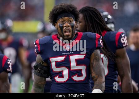 18 agosto 2018: Il linebacker degli Houston Texans Benardrick McKinney (55) prima di una gara di pre-stagione tra gli Houston Texans e i San Francisco 49ers all'NRG Stadium di Houston, Texas. Houston vinse la partita 16 a 13. ..Trask Smith/CSM(immagine di credito: &Copy; Trask Smith/CSM tramite filo ZUMA) Foto Stock