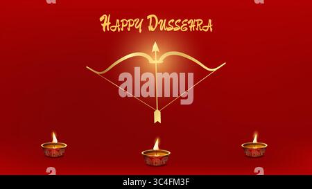 Indian Happy Holiday of Dushehra Dussehra poster con arco e frecce. Modello di cartolina per il web design dei social media. Illustrazione vettoriale. Illustrazione Vettoriale