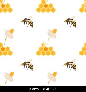 Motivo di api e favi a nido d'ape che creano un vivace design a tema naturale per vari usi Illustrazione Vettoriale