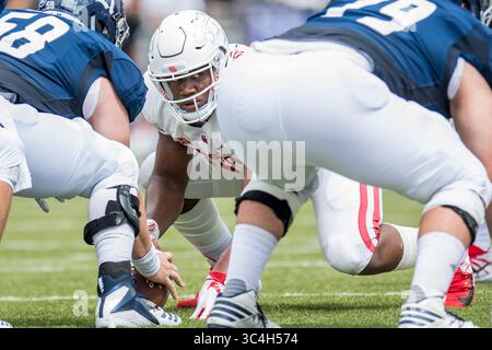 1 settembre 2018: Il defensive tackle degli Houston Cougars ed Oliver (10) durante il primo quarto di una partita di football NCAA tra gli Houston Cougars e i Rice Owls al Rice Stadium di Houston, Texas. Houston ha vinto la partita 45 a 27...Trask Smith/CSM(Credit Image: &Copy; Trask Smith/CSM via ZUMA Wire) Foto Stock