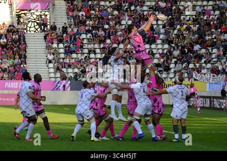 1 settembre 2018 - Parigi, Francia - Stade Francais Lock GABRILLAGUES in azione durante il campionato francese di rugby Top 14 match tra Stade Francais e Bordeaux-Begles allo stadio Jean Bouin di Parigi - Francia..Stade Francais ha vinto 20-8 (immagine di credito: © Pierre Stevenin/ZUMA Wire) Foto Stock