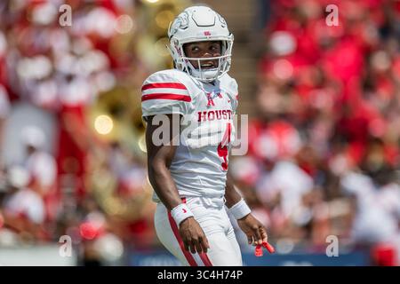 1 settembre 2018: Il quarterback degli Houston Cougars D'Eriq King (4) durante il quarto periodo di una partita di football NCAA tra gli Houston Cougars e i Rice Owls al Rice Stadium di Houston, Texas. Houston ha vinto la partita 45 a 27...Trask Smith/CSM(Credit Image: &Copy; Trask Smith/CSM via ZUMA Wire) Foto Stock