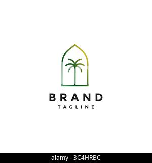 Design con logo dalle linee semplici Palm Tree Dome. Logo Palm Tree Lines Inside Dome Design. Illustrazione Vettoriale