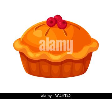 Il giorno del Ringraziamento torta di zucca cartoni animati o torta alla ciliegia per il cibo delle vacanze autunnali, icona vettoriale. Buon giorno del Ringraziamento, simbolo tradizionale della cena festiva, Illustrazione Vettoriale