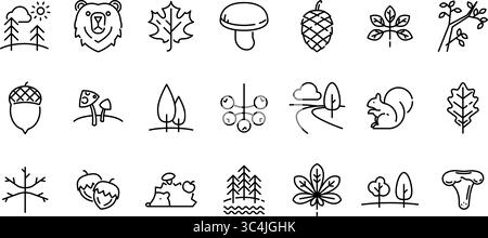 Set di icone linea a tema foresta con vettore traccia modificabile Illustrazione Vettoriale
