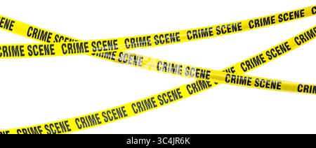 Nastro giallo della scena del crimine che isola il 3d. Foto Stock