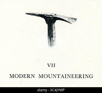 Incisione vittoriana d'epoca di un'ascia di ghiaccio di Edward Whymper, un piatto di libri, da Scambles Among the Alps, 1871. REGNO UNITO Foto Stock
