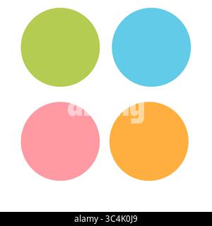 Illustrazione acquerello con cerchi blu, rosa, verde e arancione. Colori pastello delicati, perfetti per sfondi, tessuti e opere d'arte per bambini. Foto Stock