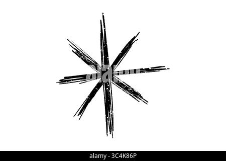 Stella scintillante nera grunge, elemento a stella disegnato a mano, simbolo a doodle isolato su sfondo trasparente Foto Stock