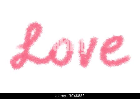 Scritta Pink Love disegnata a mano, parola d'amore scritta a mano con pennello in pelliccia, Love Typography png isolata su sfondo trasparente Foto Stock