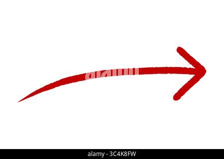 Icona freccia rossa curva, indicatore grafico, isolato su sfondo trasparente Foto Stock