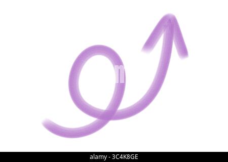 Freccia viola disegnata a mano con pennello Crayon, grana grunge, isolata su sfondo trasparente Foto Stock