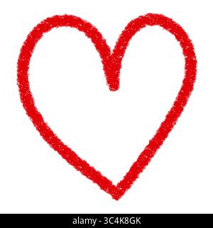 Contorno del cuore disegnato a mano in rosso, schizzo del cuore a doodle isolato su sfondo trasparente Foto Stock