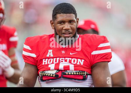 8 settembre 2018: Il defensive tackle degli Houston Cougars ed Oliver (10) prima di una partita di football NCAA tra gli Arizona Wildcats e gli Houston Cougars al TDECU Stadium di Houston, Texas. Houston ha vinto la partita 45 a 18...Trask Smith/CSM(Credit Image: &Copy; Trask Smith/CSM via ZUMA Wire) Foto Stock