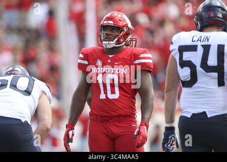 8 settembre 2018 - Houston, USA - il defensive tackle degli Houston Cougars ed Oliver (10) durante una partita di football NCAA tra Houston e Arizona sabato 8 settembre 2018 a Houston, Texas. (Immagine di credito: © Scott Coleman/ZUMA Wire) Foto Stock