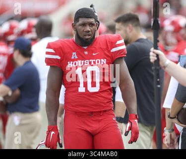 8 settembre 2018 - Houston, USA - il defensive tackle degli Houston Cougars ed Oliver (10) durante una partita di football NCAA tra Houston e Arizona sabato 8 settembre 2018 a Houston, Texas. (Immagine di credito: © Scott Coleman/ZUMA Wire) Foto Stock