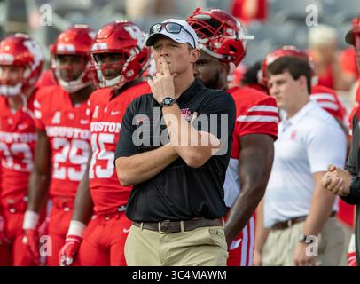 7 settembre 2018 - Houston, Texas, Stati Uniti - allenatore degli Houston Cougars Major Applewhite durante la partita al TDECU Stadium di Houston, Texas, gli Houston Cougars hanno battuto gli Arizona Wildcats 45-18 (immagine di credito: © Maria Lysaker/ZUMA Wire) Foto Stock