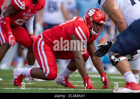 7 settembre 2018 - Houston, Texas, USA - il defensive tackle degli Houston Cougars ed Oliver (10) durante la partita al TDECU Stadium di Houston, Texas, gli Houston Cougars vincono gli Arizona Wildcats 45-18. (Immagine di credito: © Maria Lysaker/ZUMA Wire) Foto Stock