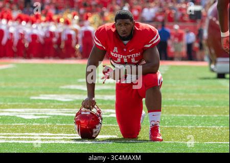 7 settembre 2018 - Houston, Texas, USA - il defensive tackle degli Houston Cougars ed Oliver (10) prima dell'inizio della partita al TDECU Stadium di Houston, Texas, gli Houston Cougars vincono gli Arizona Wildcats 45-18. (Immagine di credito: © Maria Lysaker/ZUMA Wire) Foto Stock