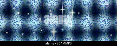 Texture vettoriale senza cuciture con motivo rombo blu, ciano e nero. Ispirato a una palla da discoteca in una parete di piscina, stile rétro a 8 bit. Brillare e. Illustrazione Vettoriale