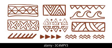 Set di linee geometriche per divisori tribali hawaiani Illustrazione Vettoriale