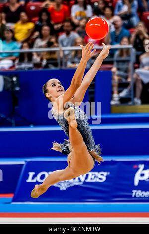 14 settembre 2018: Eleni Kelaiditi di Â Grecia durante la finale individuale all-around all'Arena Armeec di Sofia ai 36° Campionati del mondo di ginnastica ritmica. Ulrik Pedersen/CSM(immagine di credito: &Copy; Ulrik Pedersen/CSM tramite cavo ZUMA) Foto Stock