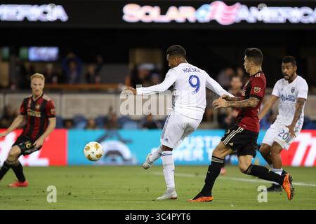 19 settembre 2018 - San Jose, California, Stati Uniti - San Jose, CA - mercoledì 19 settembre 2018: Danny Hoesen durante una partita di Major League Soccer (MLS) tra San Jose Earthquakes e Atlanta United FC all'Avaya Stadium. (Immagine di credito: © Bob Drebin/ISIPhotos via ZUMA Wire) Foto Stock