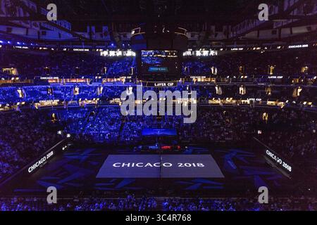 21 settembre 2018 - Chicago, Illinois, Stati Uniti - cerimonie di apertura prima della prima partita del primo giorno della Laver Cup allo United Center di Chicago, Illinois. (Immagine di credito: © Shelley Lipton/ZUMA Wire) Foto Stock