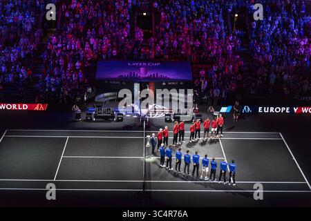 21 settembre 2018 - Chicago, Illinois, Stati Uniti - cerimonie di apertura prima della prima partita del primo giorno della Laver Cup allo United Center di Chicago, Illinois. (Immagine di credito: © Shelley Lipton/ZUMA Wire) Foto Stock