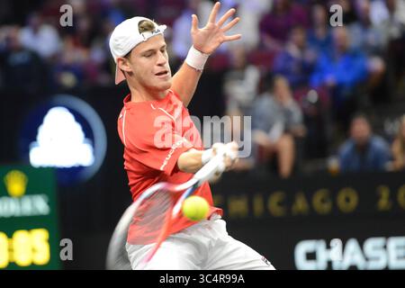 21 settembre 2018 - Chicago, Illinois, Stati Uniti - DIEGO SCHWARTZMAN in azione nell'evento di tennis Laver Cup 2018 a Chicago. (Immagine di credito: © Christopher Levy/ZUMA Wire) Foto Stock