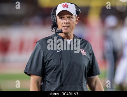 22 settembre 2018: Capo-allenatore degli Houston Cougars Major Applewhite durante il quarto quarto quarto di una partita di football NCAA tra i Texas Southern Tigers e gli Houston Cougars al TDECU Stadium di Houston, Texas. Houston ha vinto la partita 70 a 14...Trask Smith/CSM(Credit Image: &Copy; Trask Smith/CSM via ZUMA Wire) Foto Stock