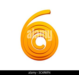 Font miele, spirale di cera per api 6. Cifra del carattere dell'alfabeto dell'azienda agricola delle api mellifere, numero del tipo matematico del vettore dei cartoni animati della raccolta del miele dolce. Figura del carattere apicolo o simbolo numerico del carattere ABC per bambini apiari Illustrazione Vettoriale