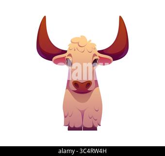 Lettera Y come simpatico yak dei cartoni animati, alfabeto degli animali per bambini, zoo divertente o font mascotte della fattoria. Carattere inglese, tipo educativo, carattere abc con volto amichevole e pelliccia morbida, per l'educazione dei bambini Illustrazione Vettoriale