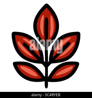 Illustrazione vettoriale astratta di foglie rosse stilizzate con contorni neri audaci, creando un elemento di design botanico unico, perfetto per vari utilizzi Illustrazione Vettoriale