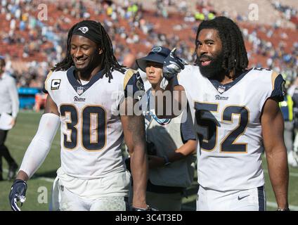 23 settembre 2018 - Los Angeles, California, Stati Uniti - dei Los Angeles Rams durante la loro partita NFL contro i Los Angeles Chargers domenica 23 settembre 2018 al Los Angeles Coliseum di Los Angeles, California. (Immagine di credito: © Prensa Internacional via cavo ZUMA) Foto Stock
